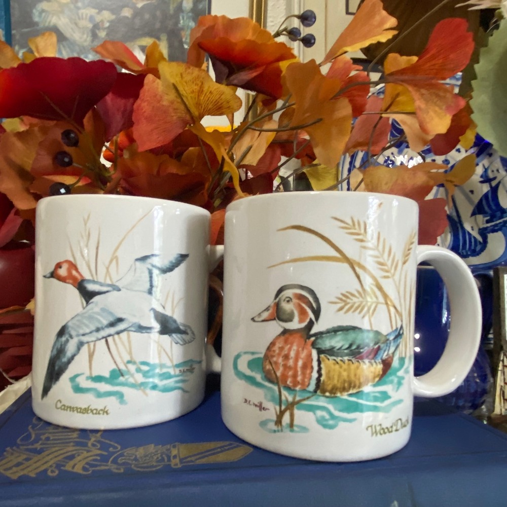 Set of 2‎ Vintage Duck Mugs anchor hocking Ducks Ceramic Coffee Cups D E Miller